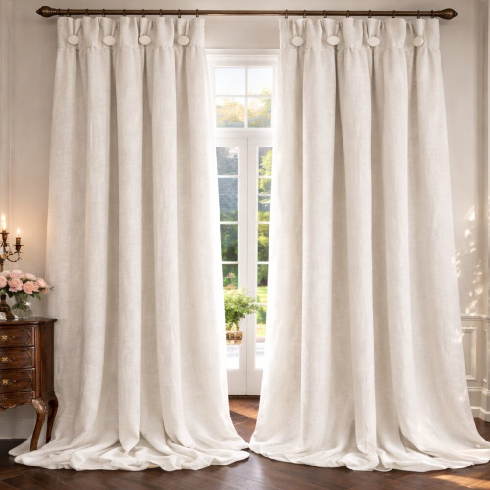 NWT Aimee Maison Antigua Linen Curtains With Button Inverted Pleats 2 Pack